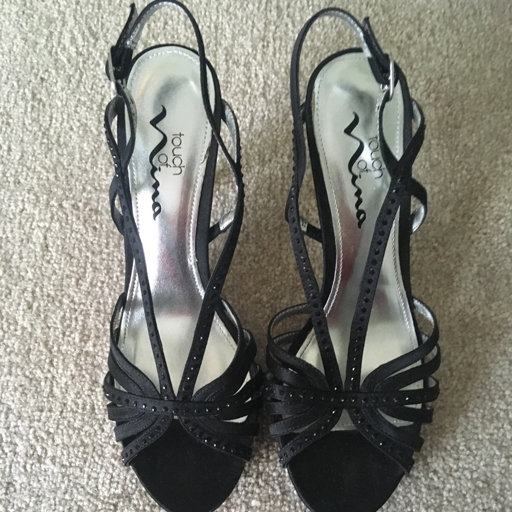 Touch of Nina Black Heels with Rhinestones 6.5